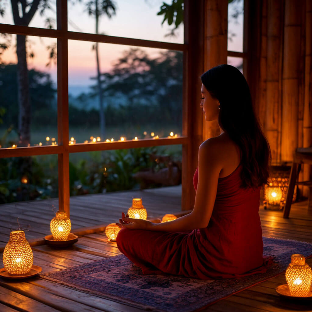 Evening relaxation and rest ritual setup