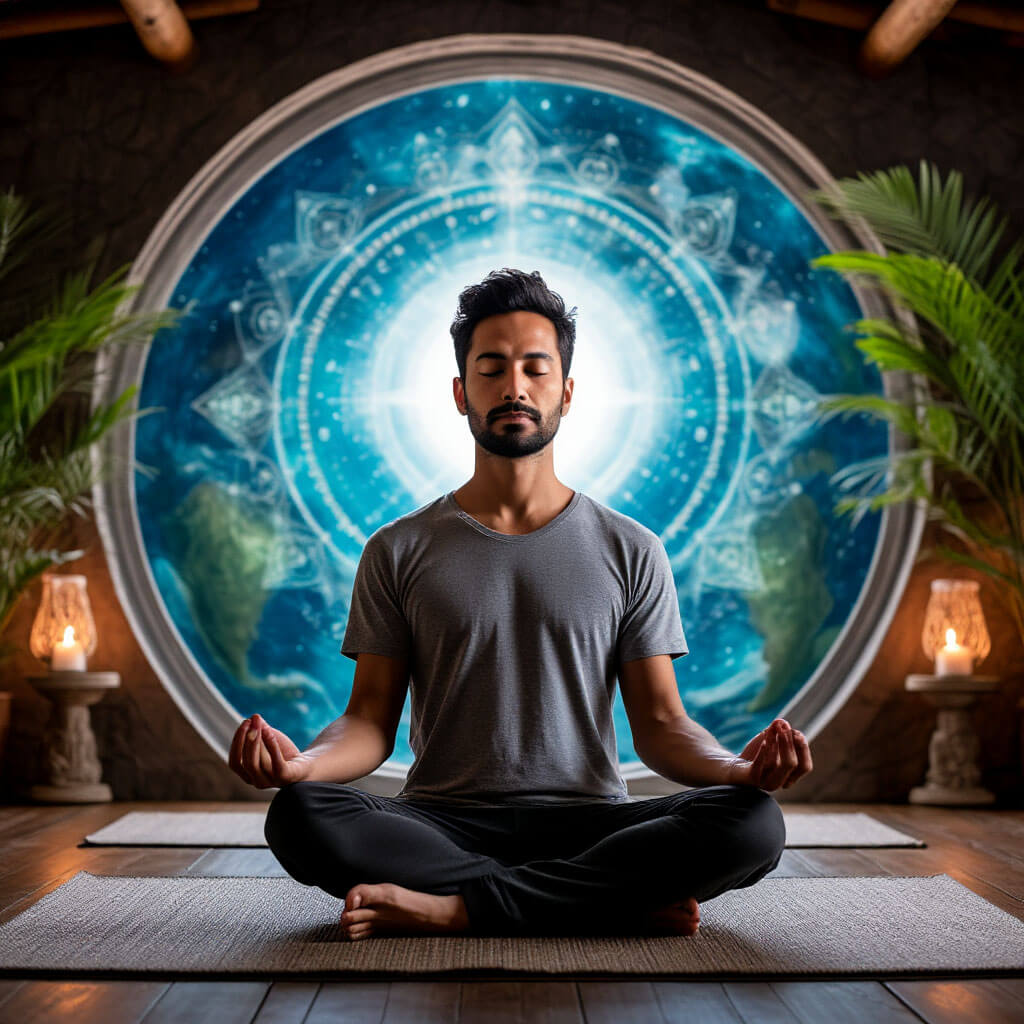 Person meditating in peaceful MindFlat space